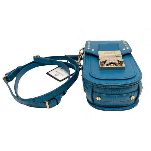 MCM New Mini Studded Deep Lagoon Leather Crossbody Bag - Picture 7 of 13